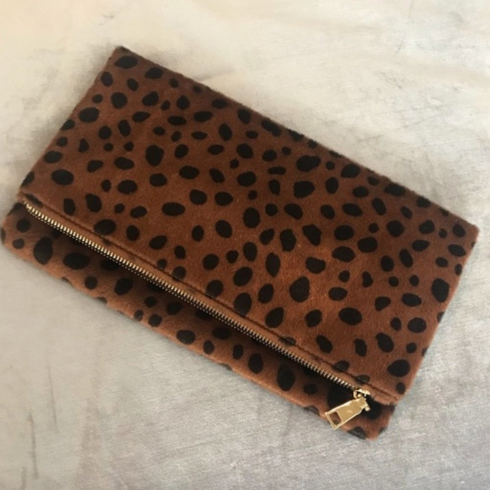 Faux Hide Foldover Leopard Clutch